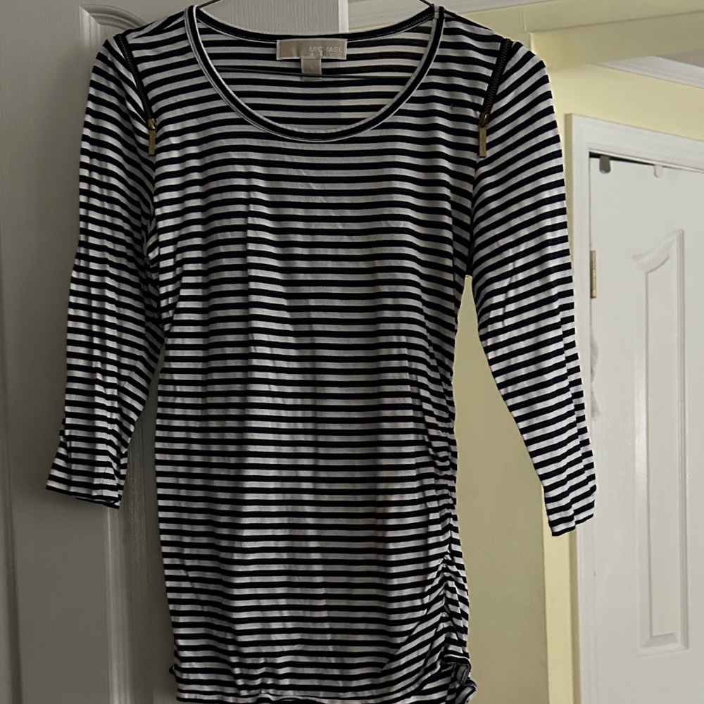 MICHAEL Michael Kors Black and White Striped Long Sleeve Top